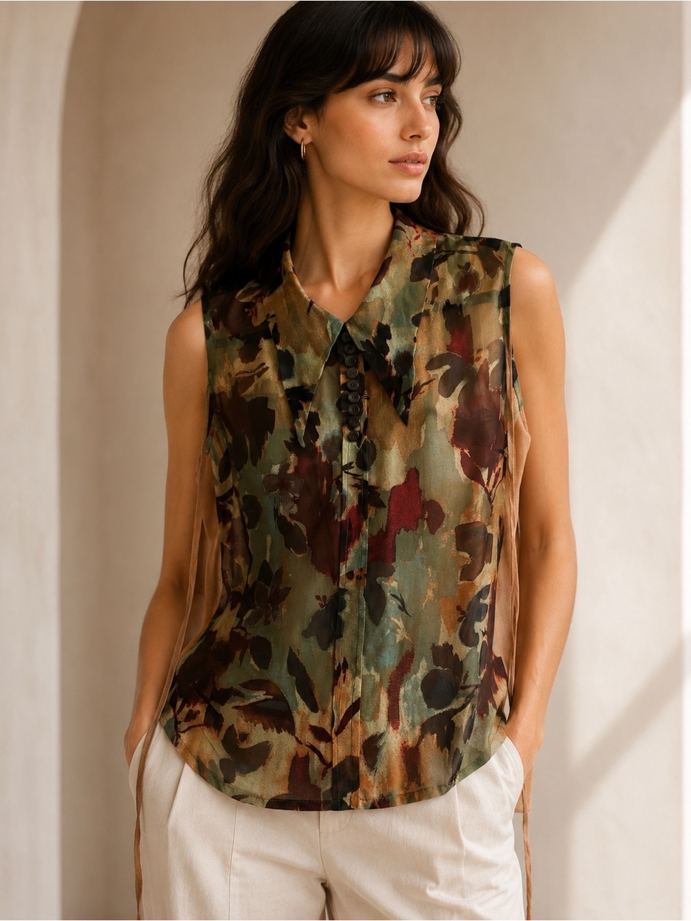 Dries Van Noten 100% Silk Peter Pan Collar Blouse Neutral size 40 medium